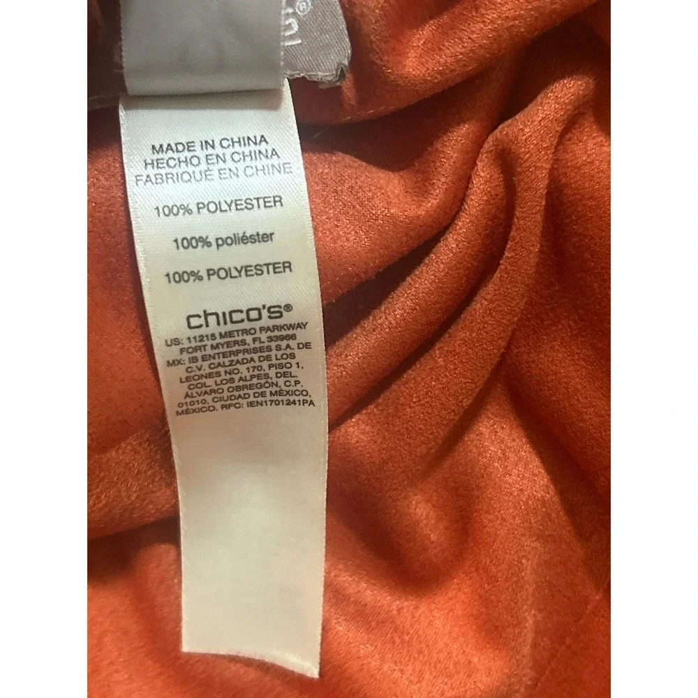 Chicos Size 0 (small)Orange Laser Cut Perforated Drape Front Faux Suede Jacket